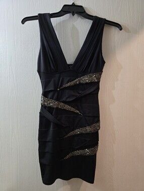 Nikibiki Black Embellished V-Neck Mini Dress